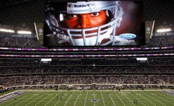 A view of pregame ceremonies prior to the game between the Washington Redskins and the Dallas Cowboys at Cowboys Stadium.